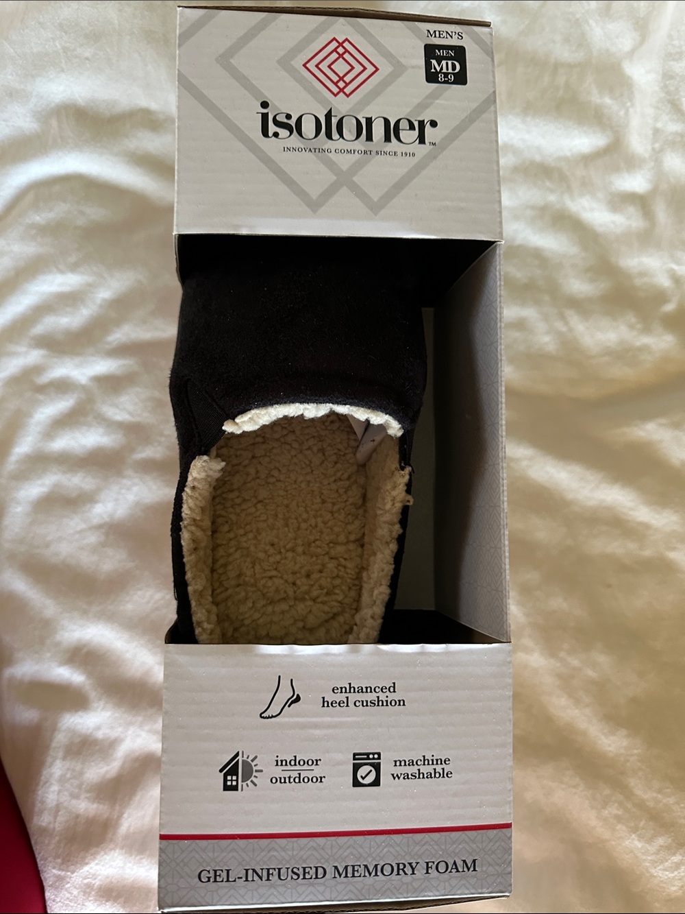 isotoner Black Slipper with Cream Sherpa Lining